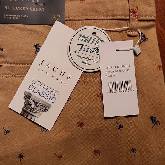 Jachs Bleecker Stretch Twill Preppy Golf Chino Shorts, Khaki & Blue Palm Tree - Picture 7 of 12